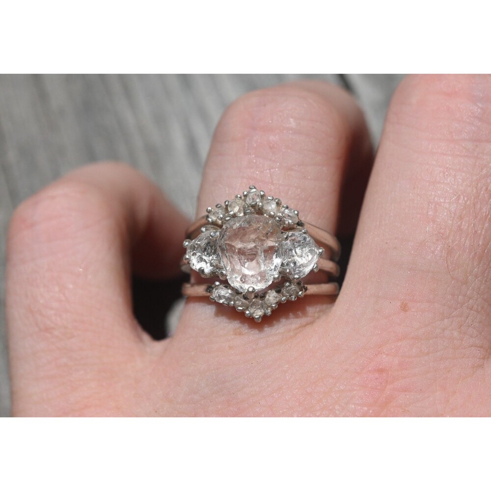 Engagement ring set, raw diamond ring, raw stone ring, alternative engagement ri